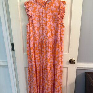 Mud Pie Maxi Dress Orange with Pink Leopard Print